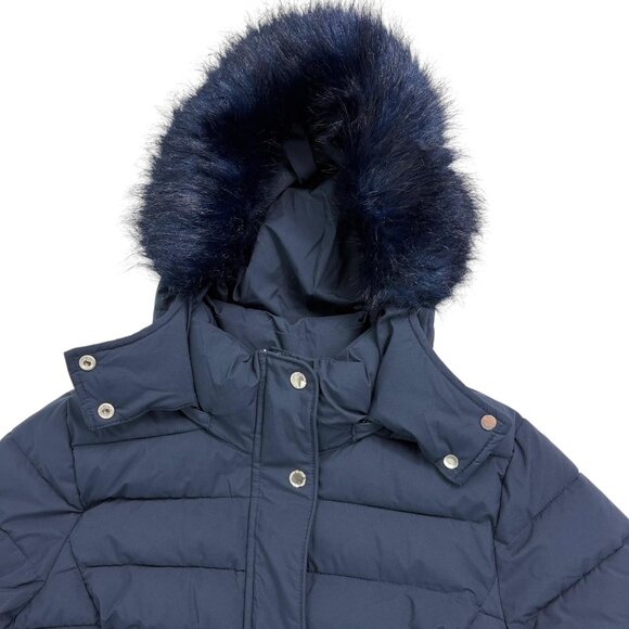 Tommy Hilfiger Women’s Navy TH Flex Puffer Coat w/ Faux Fur Hood – Size Large - Picture 8 of 15